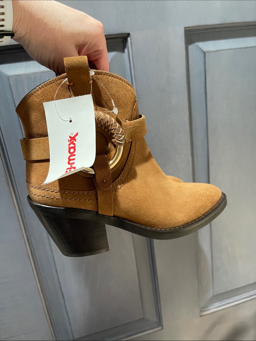 See By Chloe Chloé Hana Booties Brown Suede Ankle Booties Ring Detail NWOB 6 - Picture 7 of 9